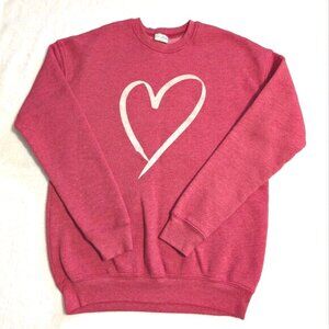 Oat Collective Heart Sweatshirt Ladies sz M Heather Red Fleece Lined Super Soft